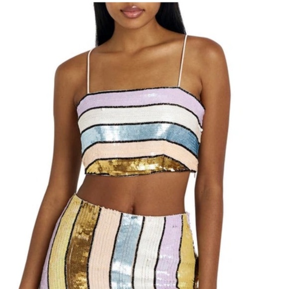 River Island Sequin Stripe Crop Top US 8 UK 12 - Picture 1 of 5